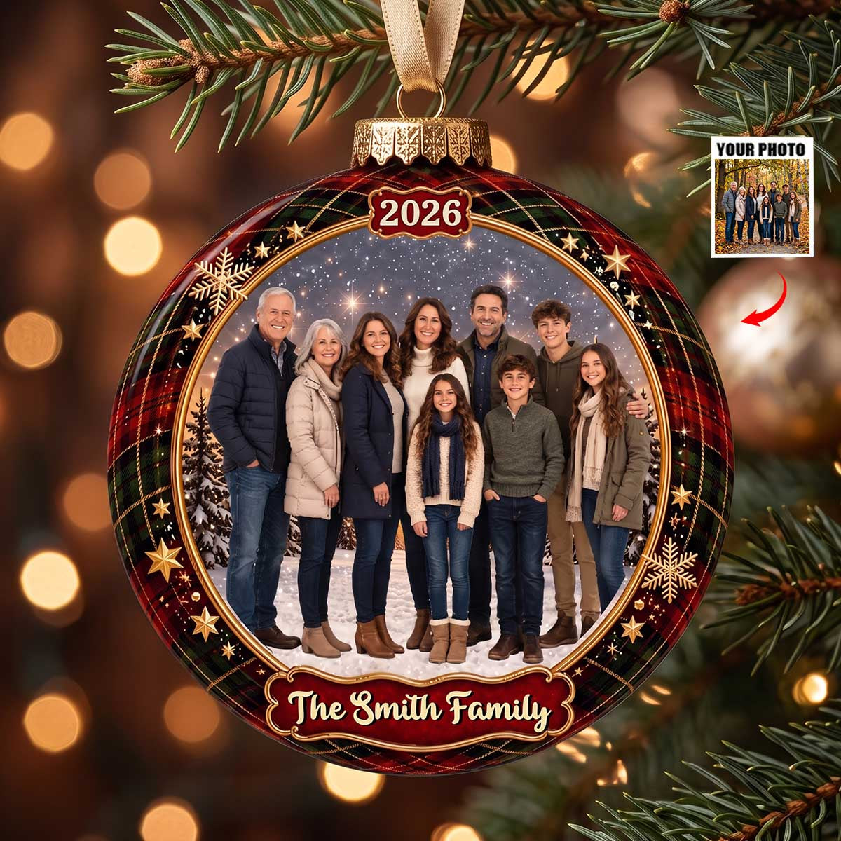 Personalized Family Photo Christmas Ornament | Christmas Birthday Gifts For Mom Dad Brother Sister - Love Makes A Family Whole
