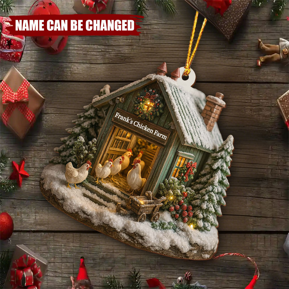 Personalized Chicken Farm Christmas Ornament - Custom Farm Name Wooden Decor | Heartwarming Gift For Farmers And Farm Families