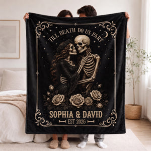 Personalized Spooky Gothic Skeleton Couple Blanket - Till Death Do Us Part - Halloween Gift