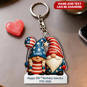 Personalized America's 250th Couple Stars And Stripes Keyring With Name & Quote - Independence Day Valentine's Day Gift For Couples