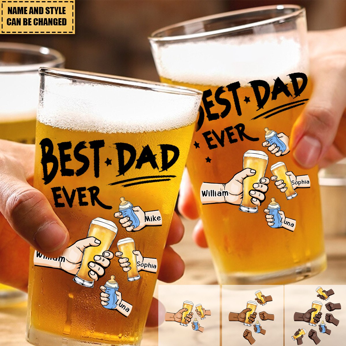 "Best Dad Ever" Personalized Beer Glass - 16oz Custom Names and Styles,Christmas, Thanksgiving, Valentine's Day, And Anniversaries For Dads & Stepdads