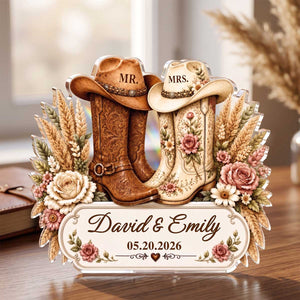 Personalized "Two Boots One Love" Couple Acrylic Plaque | Custom Wedding Date Keepsake, Western Wedding Gift