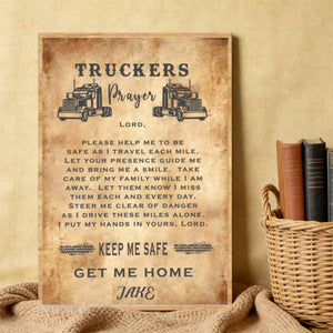 Personalized Driver Name Canvas Poster Sign With Truckers Prayer For Husband Birthday Gift