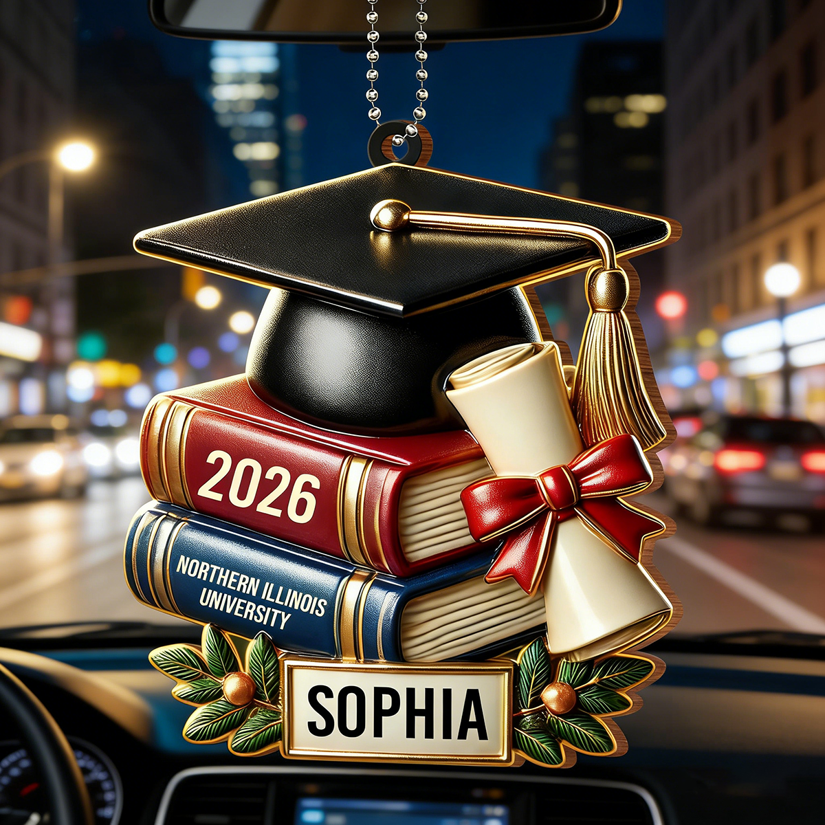 Personalized 2026 Graduation Excellence Wood Car Hanging Ornament With Names & Year | Inspiring Gift For Graduates and Students