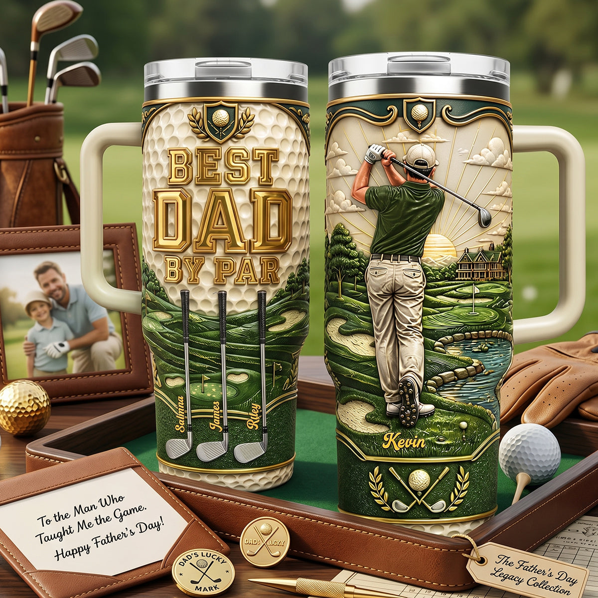 Personalized Best Dad By Par 40oz Tumbler Handle - Father's Day Gifts For Dad Grandpa