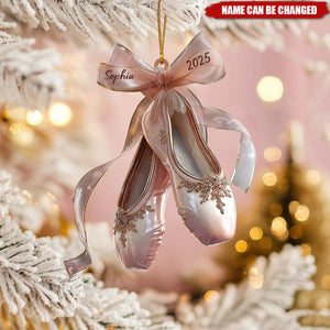 Personalized Pink Ballet Shoes Christmas Acrylic Ornament With Name & Year | Xmas Gift For Ballerina