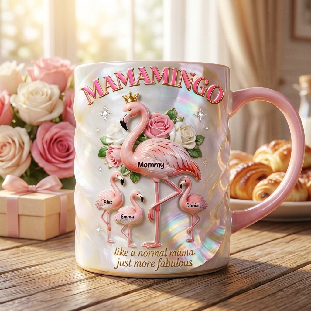 Personalized Flamingo Mom And Kids Coffee Accent Mug - Mother's Day Gifts For Mom Grandma