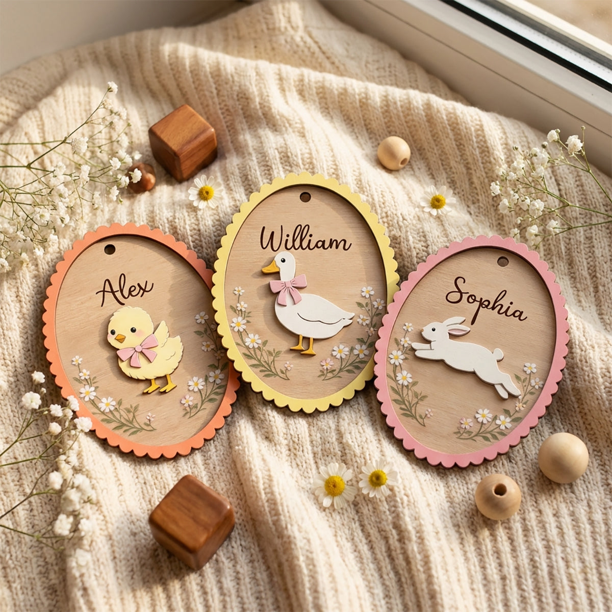 Personalized Easter Basket Tag With Name - Bunny, Duck, Chick Design - Spring Easter Egg Hunt Gift For Kids