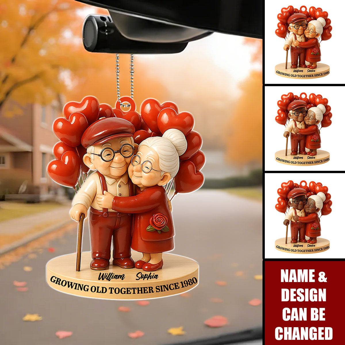 Personalized "Growing Old Together" Acrylic Ornament With Icons & Names & Year | Creative Anniversary Valentine's Day Gift For Grandparents & Couples
