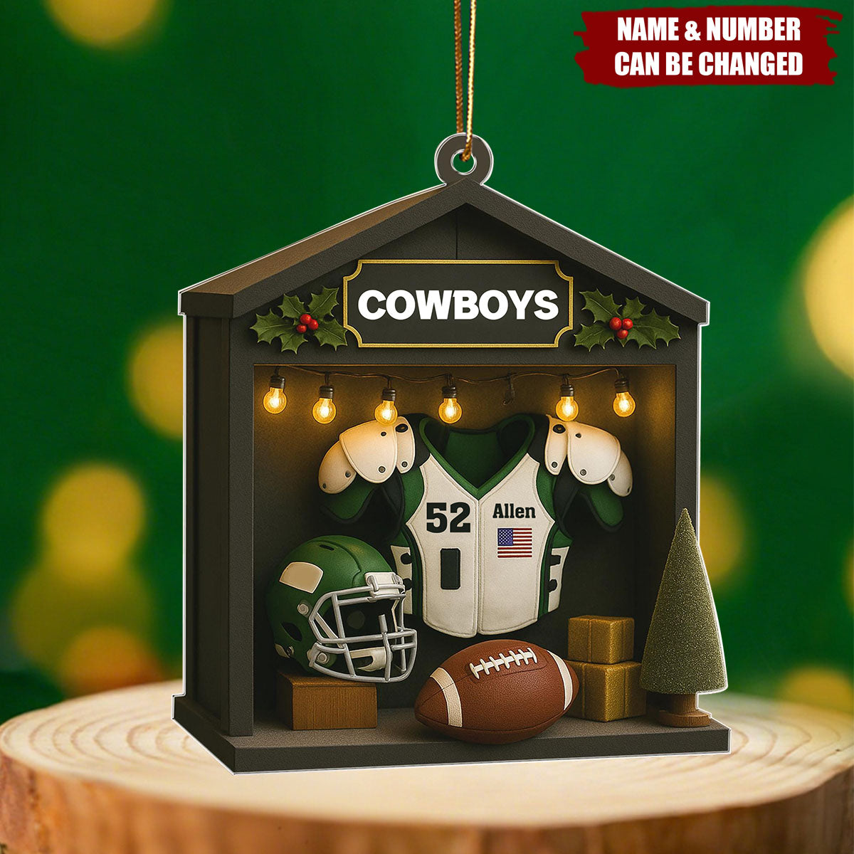 Personalized 2D American Football Cabin Xmas Ornaments With Names & Number Treasure Gift For Football Player And Football Lovers