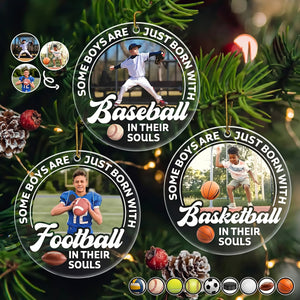 Personalized Acrylic Christmas Ornament "Born With ball In Their Souls" | Sports Youth Keepsake Gift
