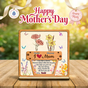 Personalized "Growing Love Flower" 2-Layer Wood Plaque With Names | Mother's Day Gift For Mom Grandma