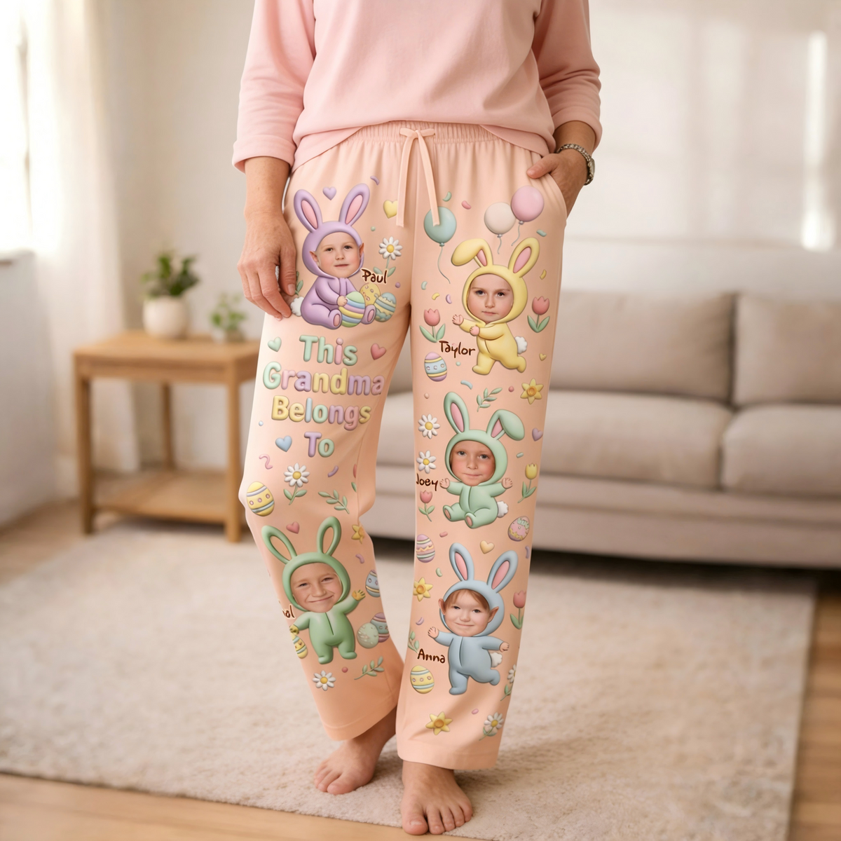 Personalized "This Grandma Belongs To" Pajama Pants With 1-5 Grandkids' Photos & Names | Easter Gifts