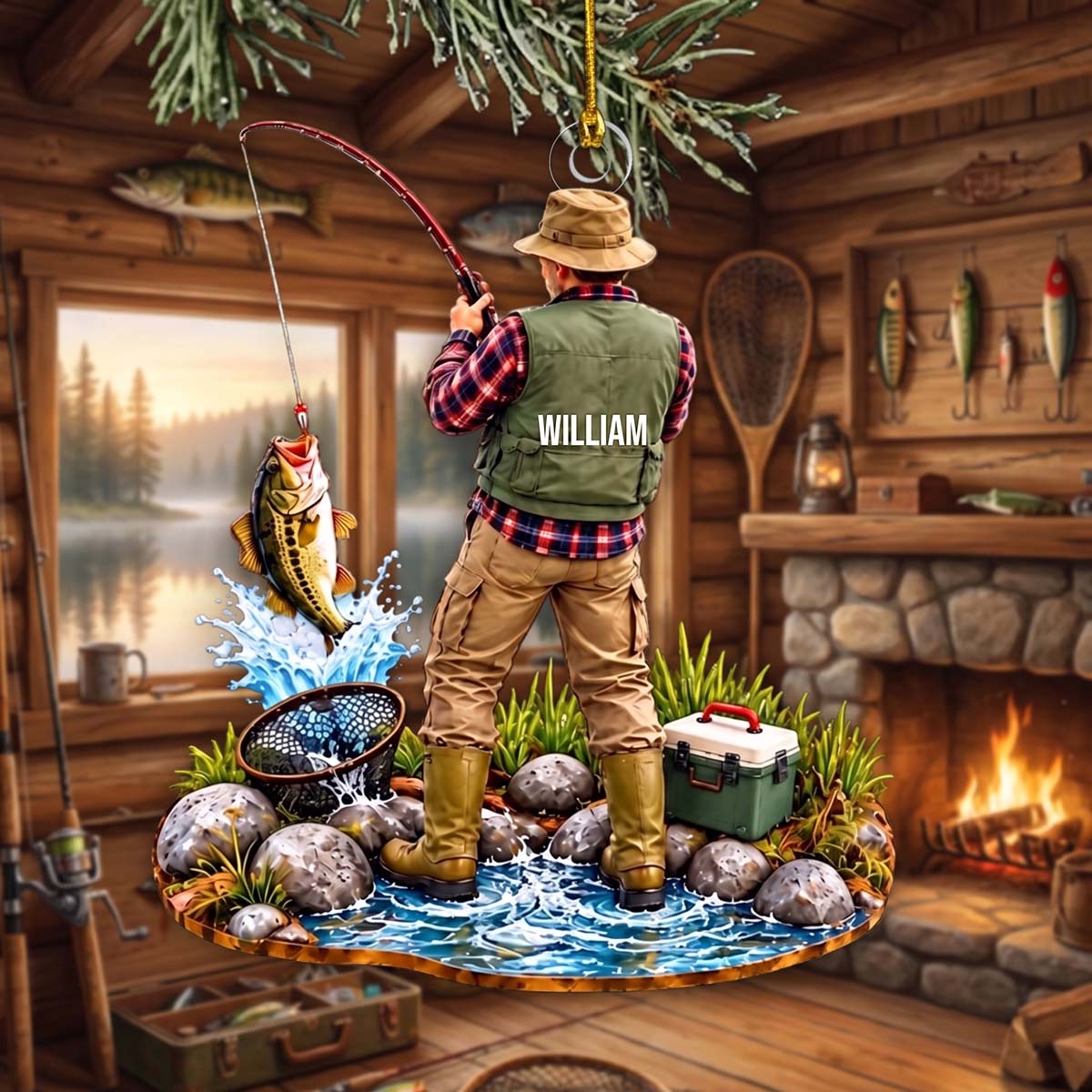 Fishing Is My Therapy - Personalized Acrylic Ornament, Custom Name Christmas Angler Keepsake, Fishing Gift