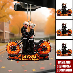 Personalized Flaming Wheels Biker Couple Car Ornament With Names & Design | Unique Anniversary Valentine's Day Gift For Motorcycle Lovers Couples