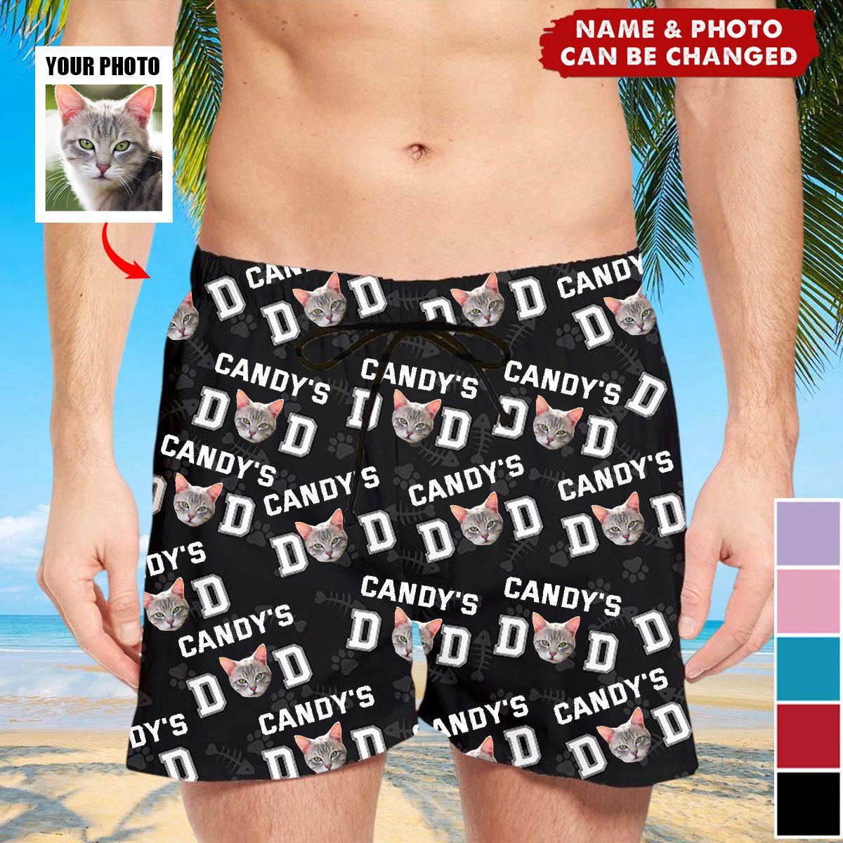 Dog, Cat Dad Upload Photo Personalized Beach Short