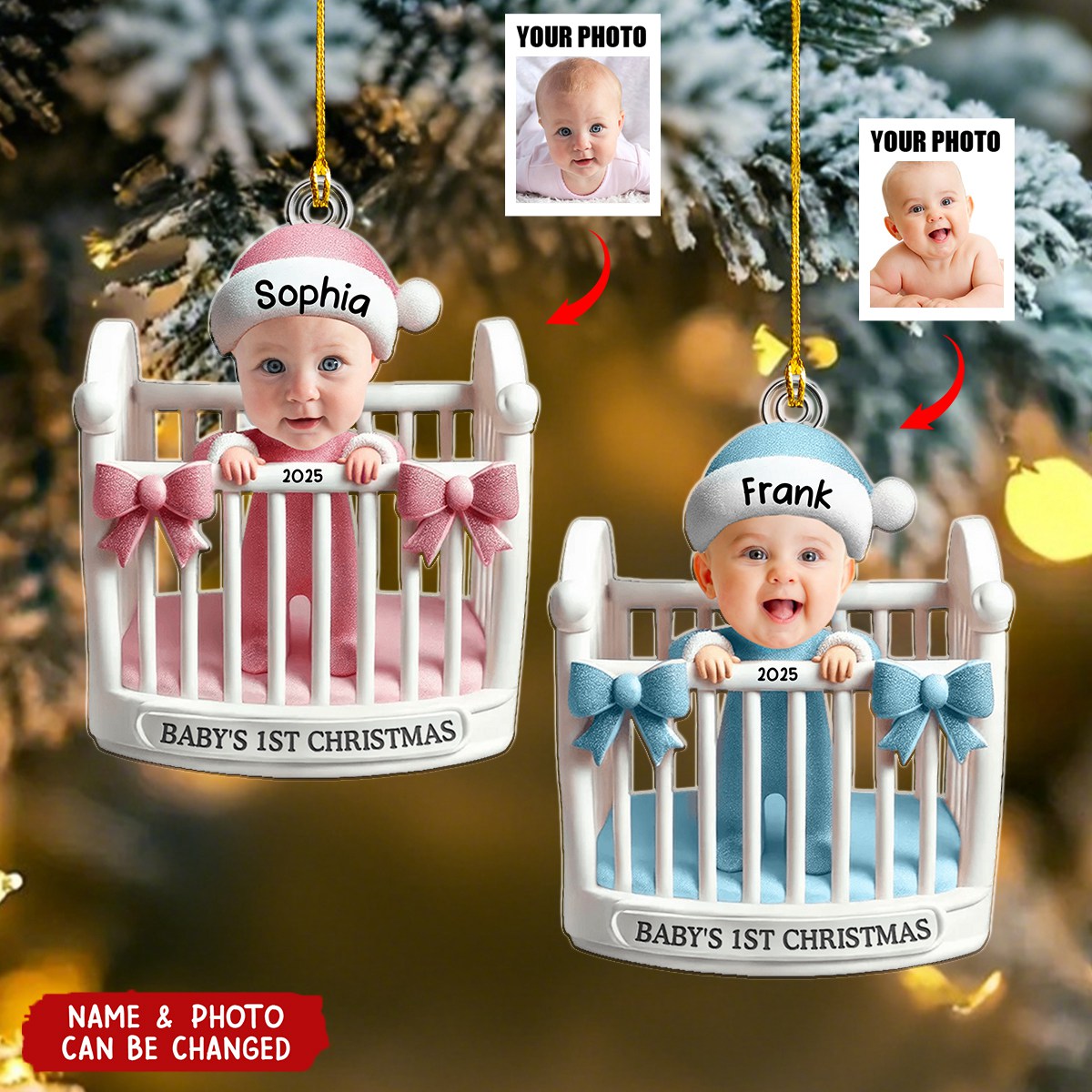 Personalized Baby's First Christmas Ornament With Photo Name & Year,Sweet Christmas Gift For New Parents