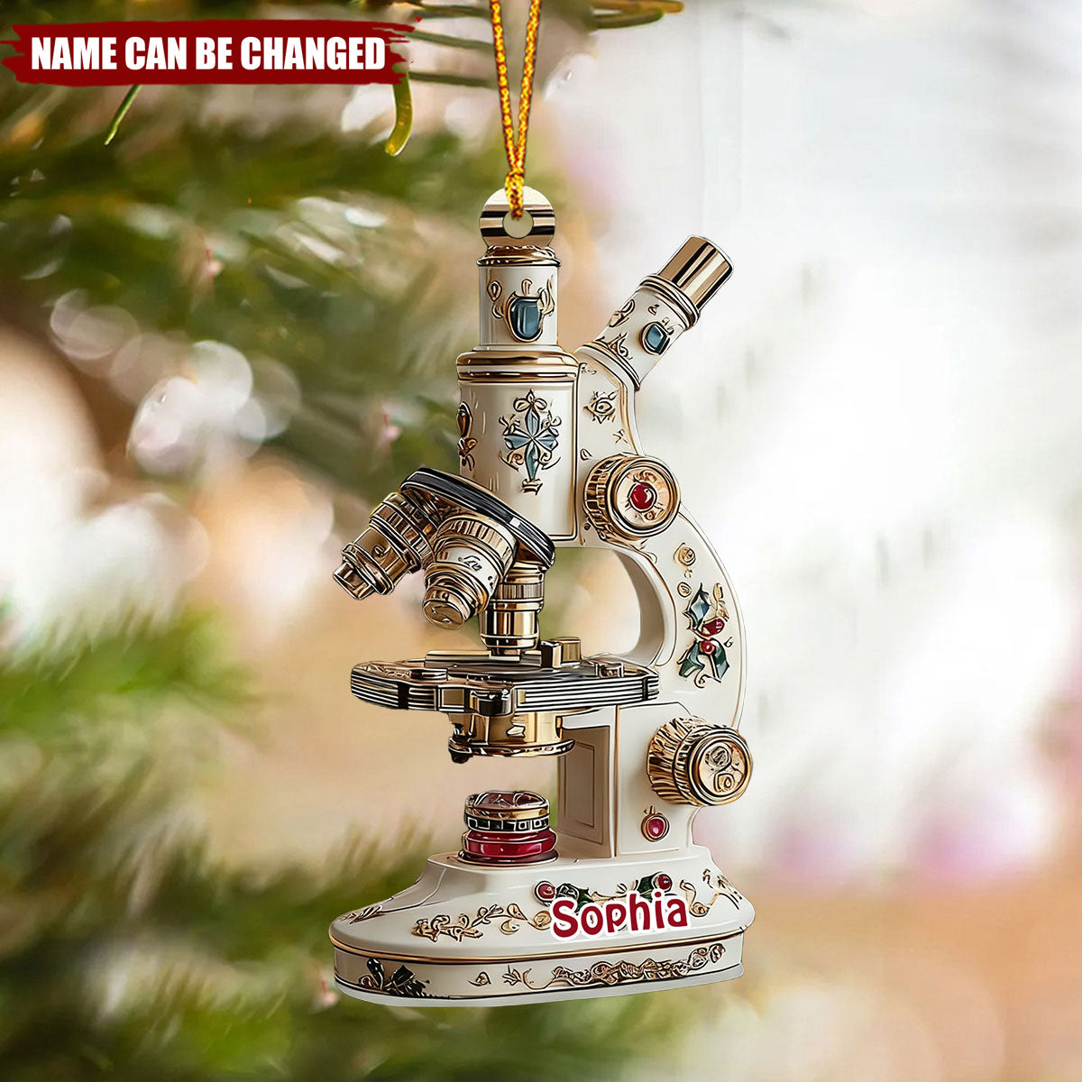 Personalized 3D Effect Vintage Microscope Ornament With Name | Detailed Science Christmas Decor | Unique Xmas Gift For Scientist Lab Technician