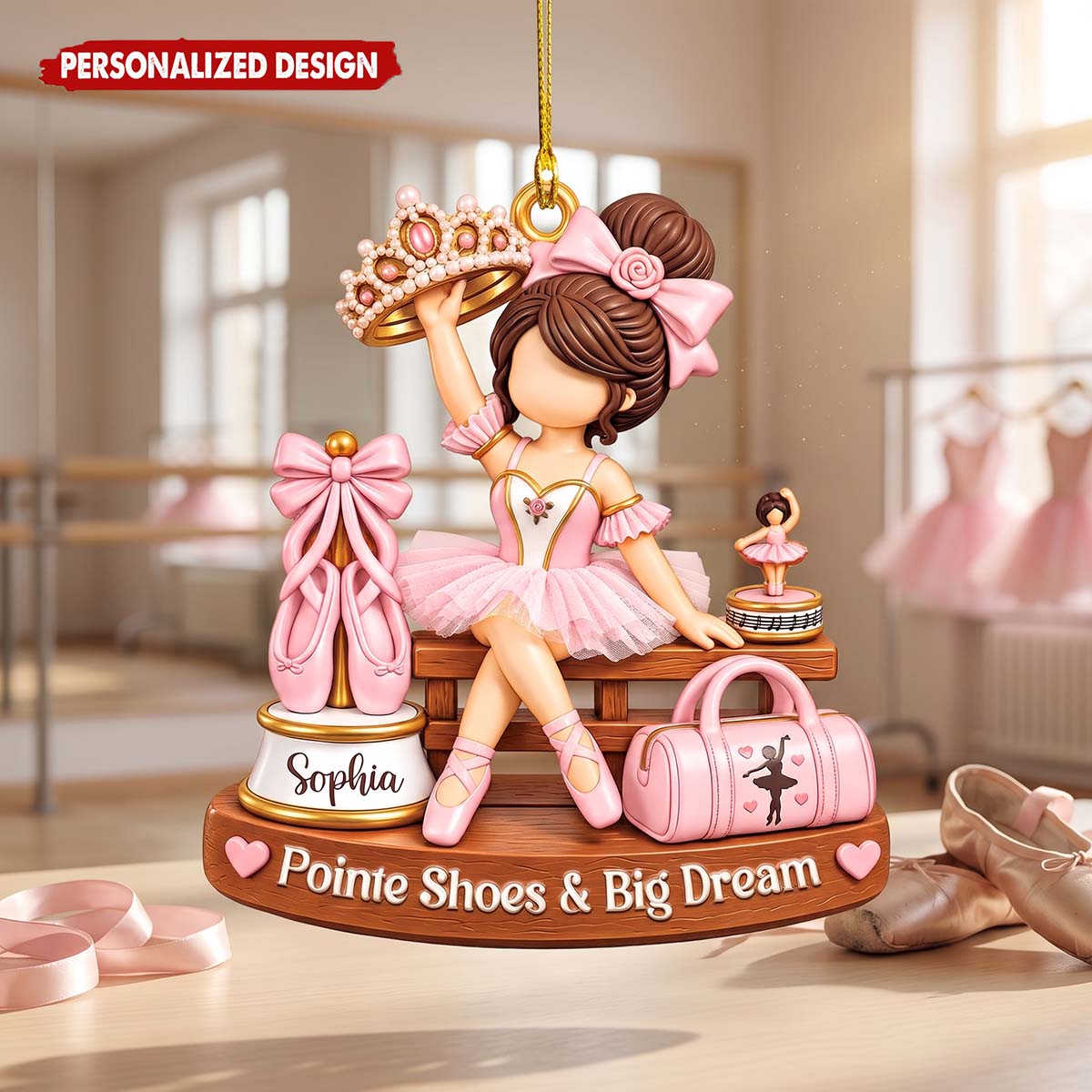 Pointe Shoes & Big Dreams Christmas Acrylic Ornament - Personalized Ballet Gifts For Her