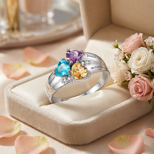 Personalized Heart Birthstone Promise Ring With 1-8 Names| Romantic Mother's Day Gift For Mom Grandma