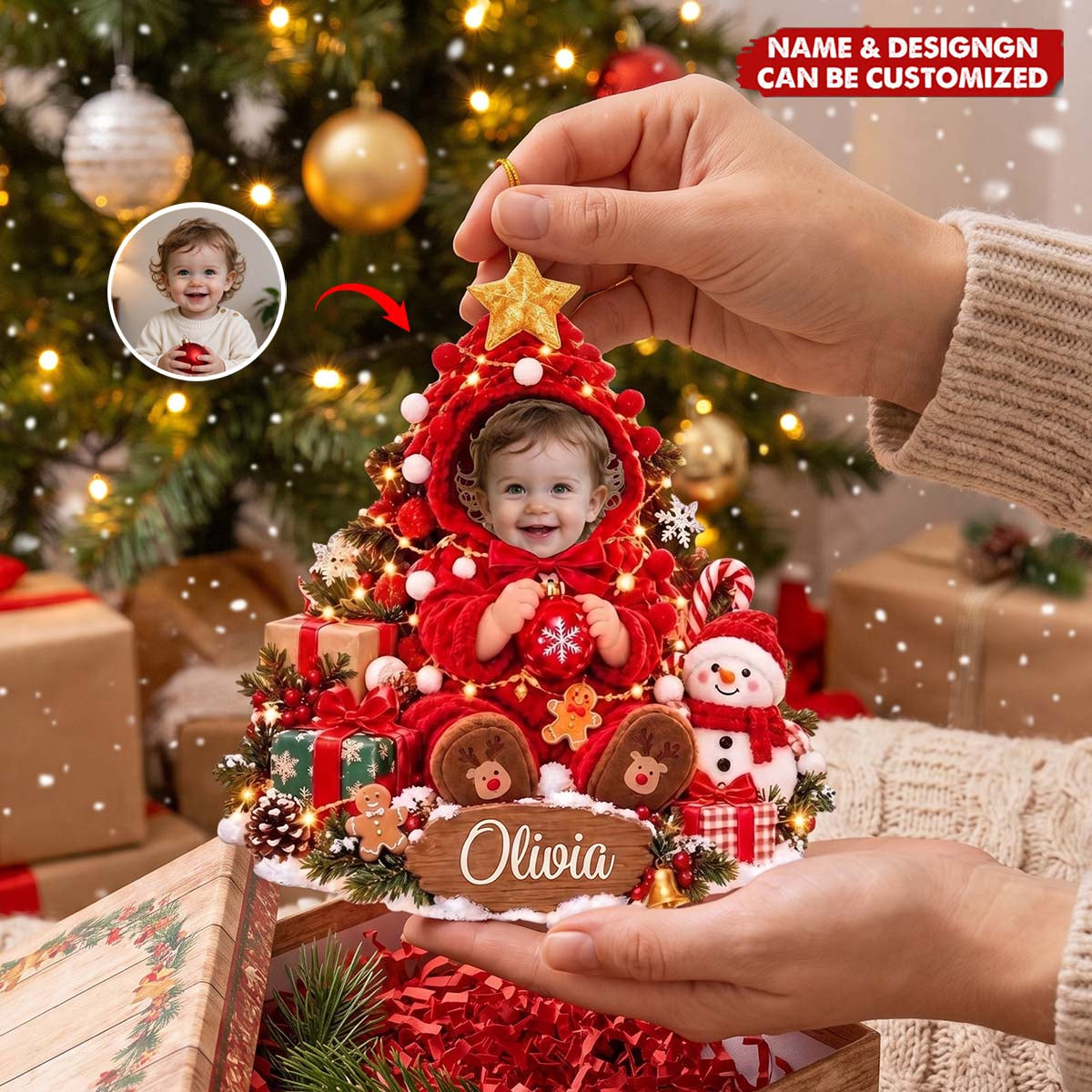 Personalized Newborn Photo Christmas Acrylic Ornament | Baby First Christmas Gift For Family
