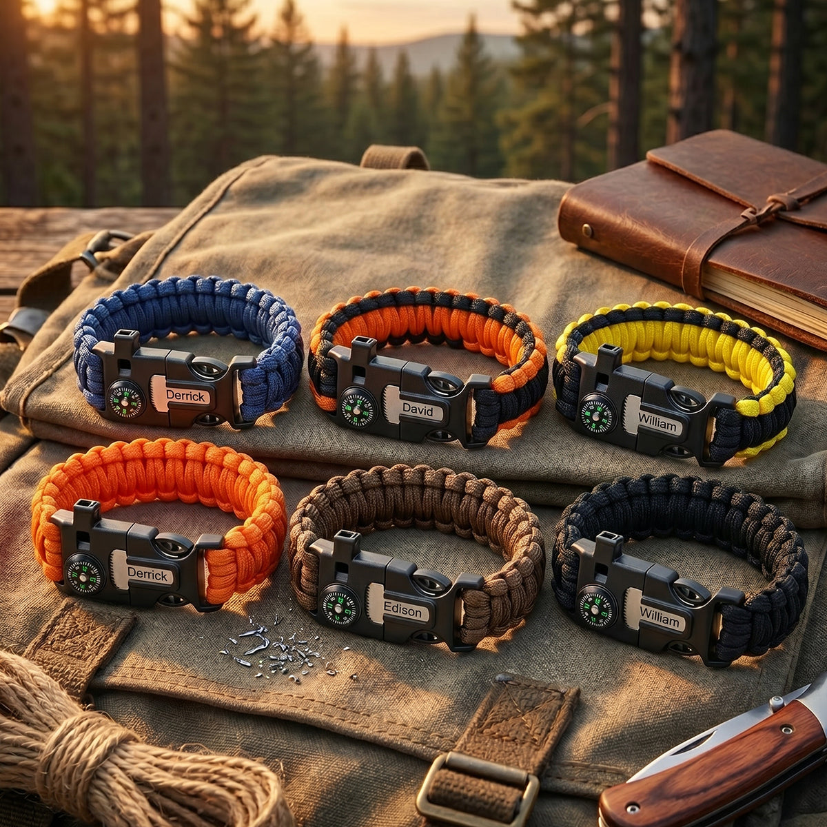 Personalized Engraved Survival Paracord Bracelet | Camping, Bushcraft, Emergency