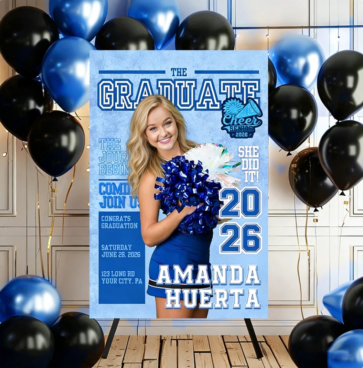Cheerleading Class Of 2026 Welcome Sign - Custom Photo Grad Party Sign - Personalized Graduation Decoration