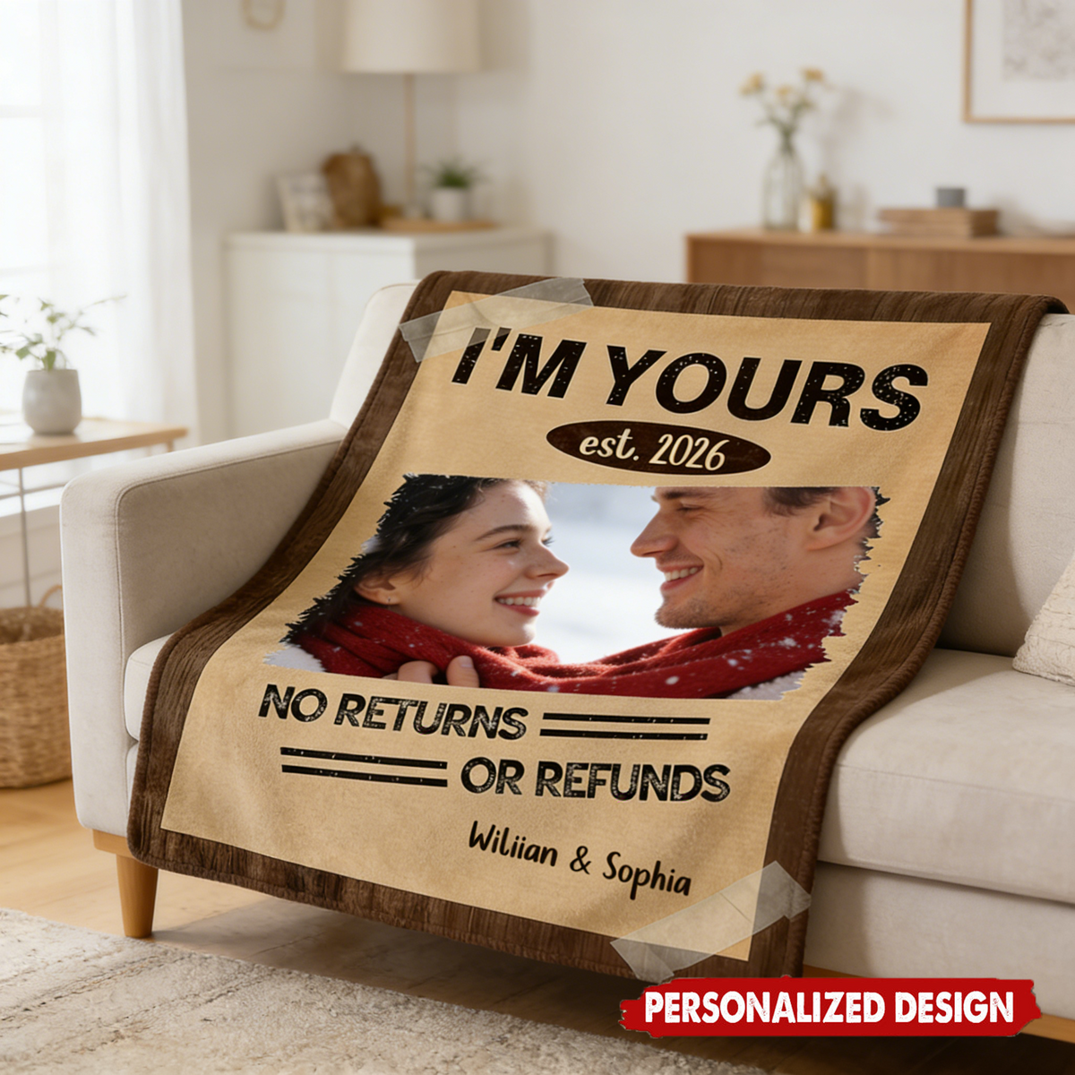 Personalized "I'm Yours" Couple Photo Blanket With Names & Date | Romantic Valentine's Day Gift For Couple
