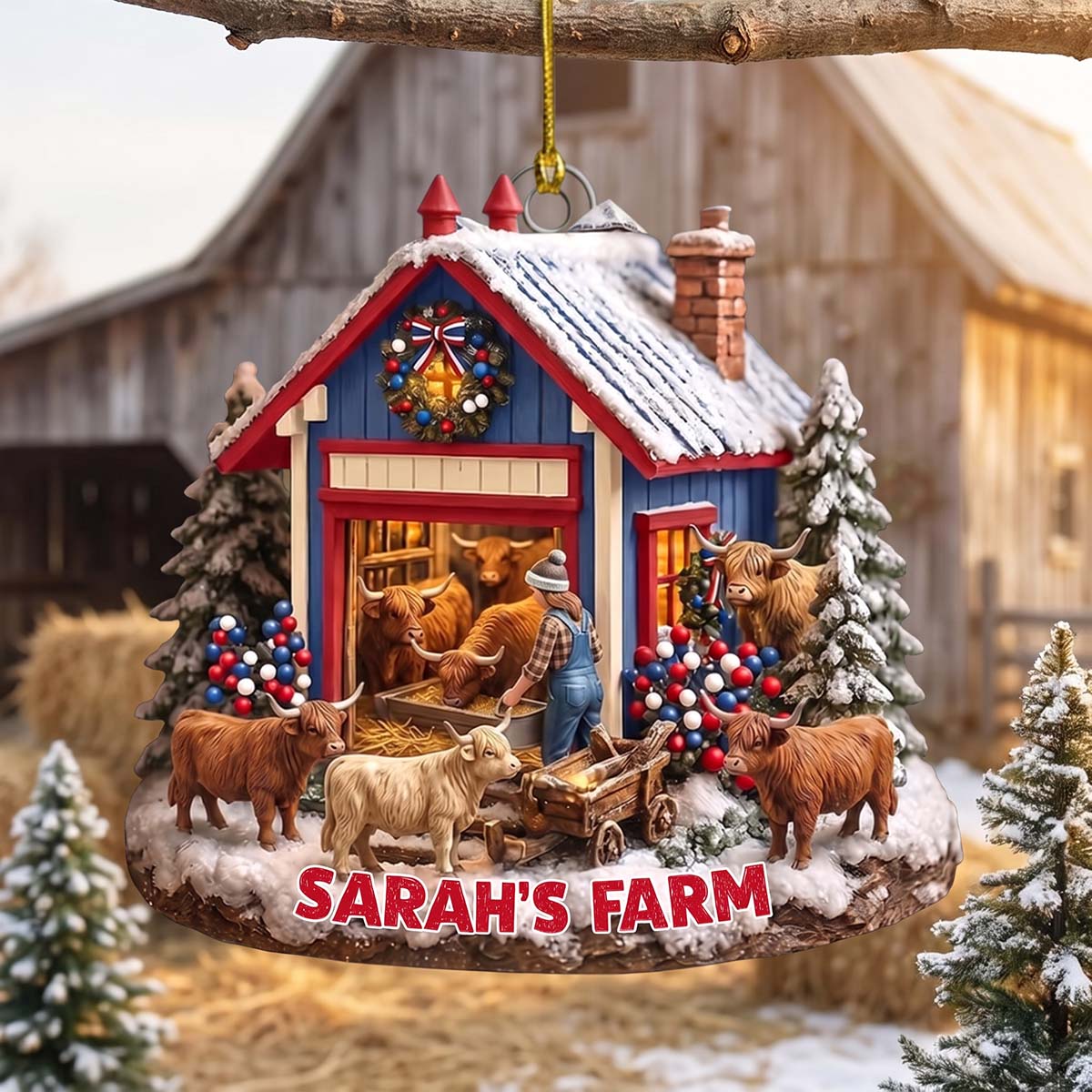 Warm Cozy Christmas Farm - Personalized Christmas Acrylic Ornament