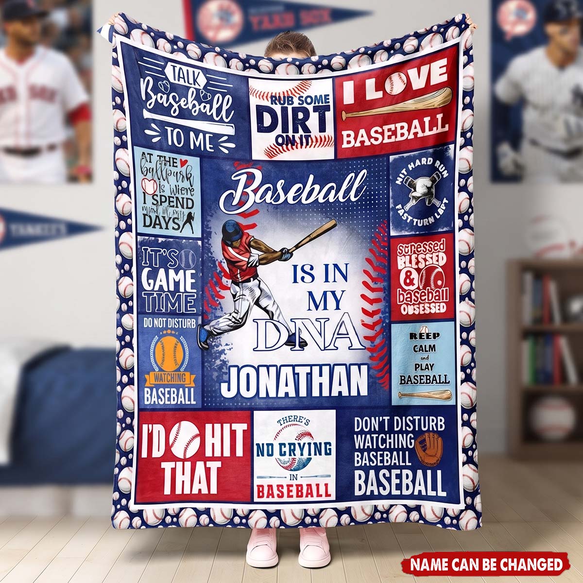 Personalized Baseball Themed Blanket - Birthday Christmas Gift For Baseball Lovers Boys Kids