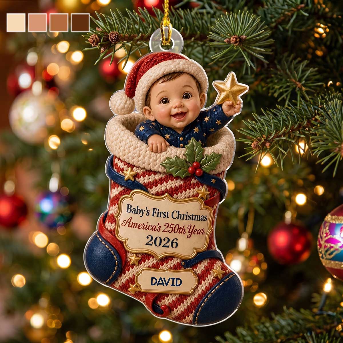 Personalized Acrylic Ornament With Smiling Baby Holding A Star | Creative First Christmas Gift For Family