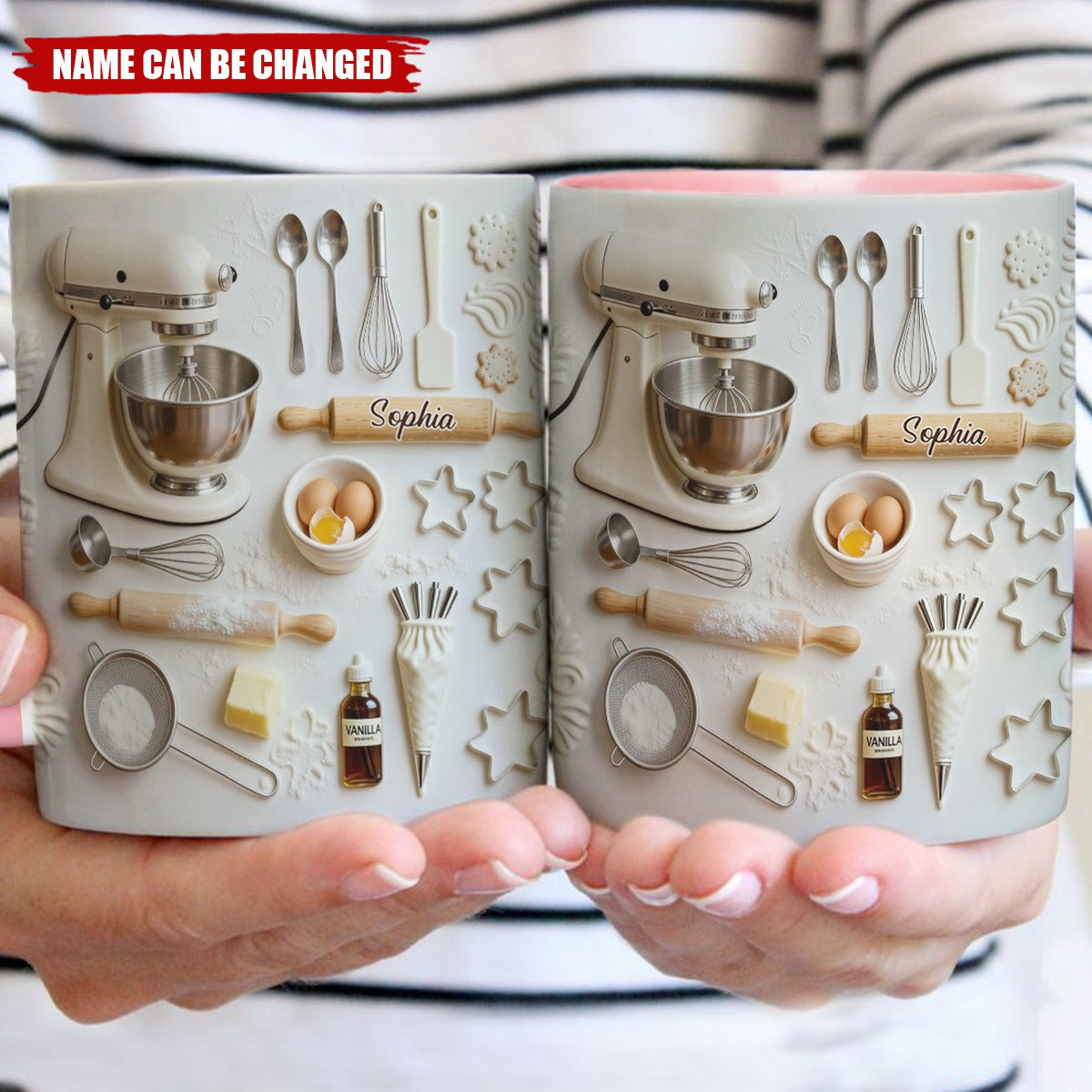 Personalized 3D Effect Relief Effect Baking Accent Mug With Name - Valentine's Day Gift Mother's Day Keepsake For Bakers & Mom