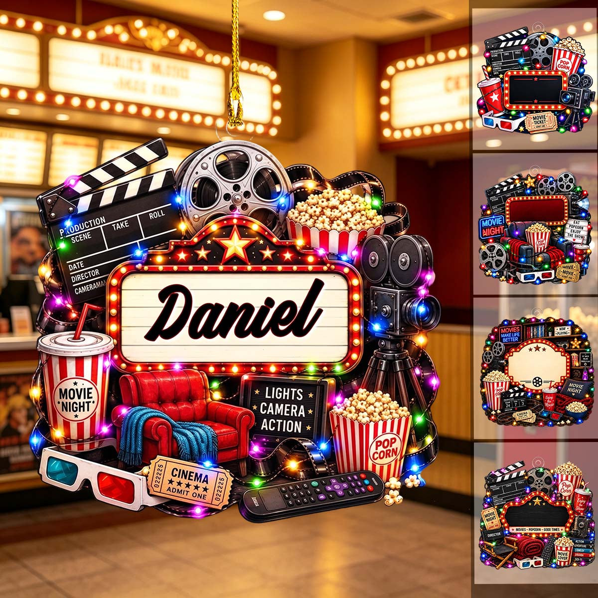 Personalized Watching Movies Christmas Acrylic Ornament - Movie Night For Cinema Lover