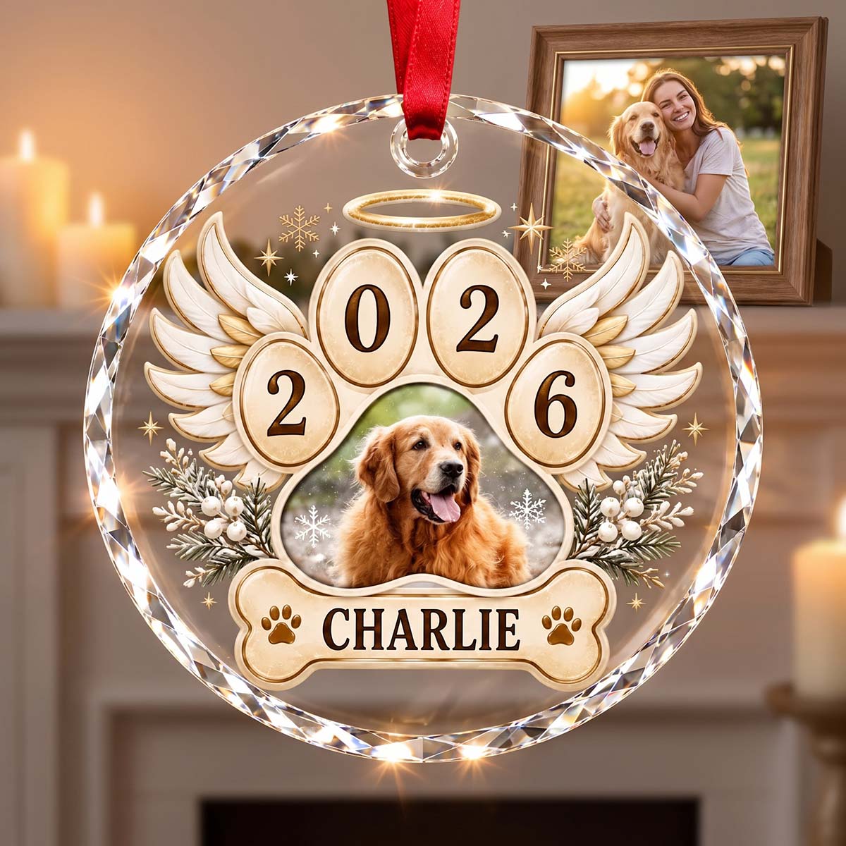 Personalized Pet Memorial Glass Ornament 2026 | Christmas Remembrance Gift For Pet Lover