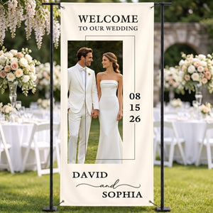 Personalized Wedding Welcome Banner | Custom Photo Date Name | Engagement Decor For Couple