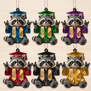 Personalized Class of Graduate Raccoon Wood Car Ornament | Gift For Graduates