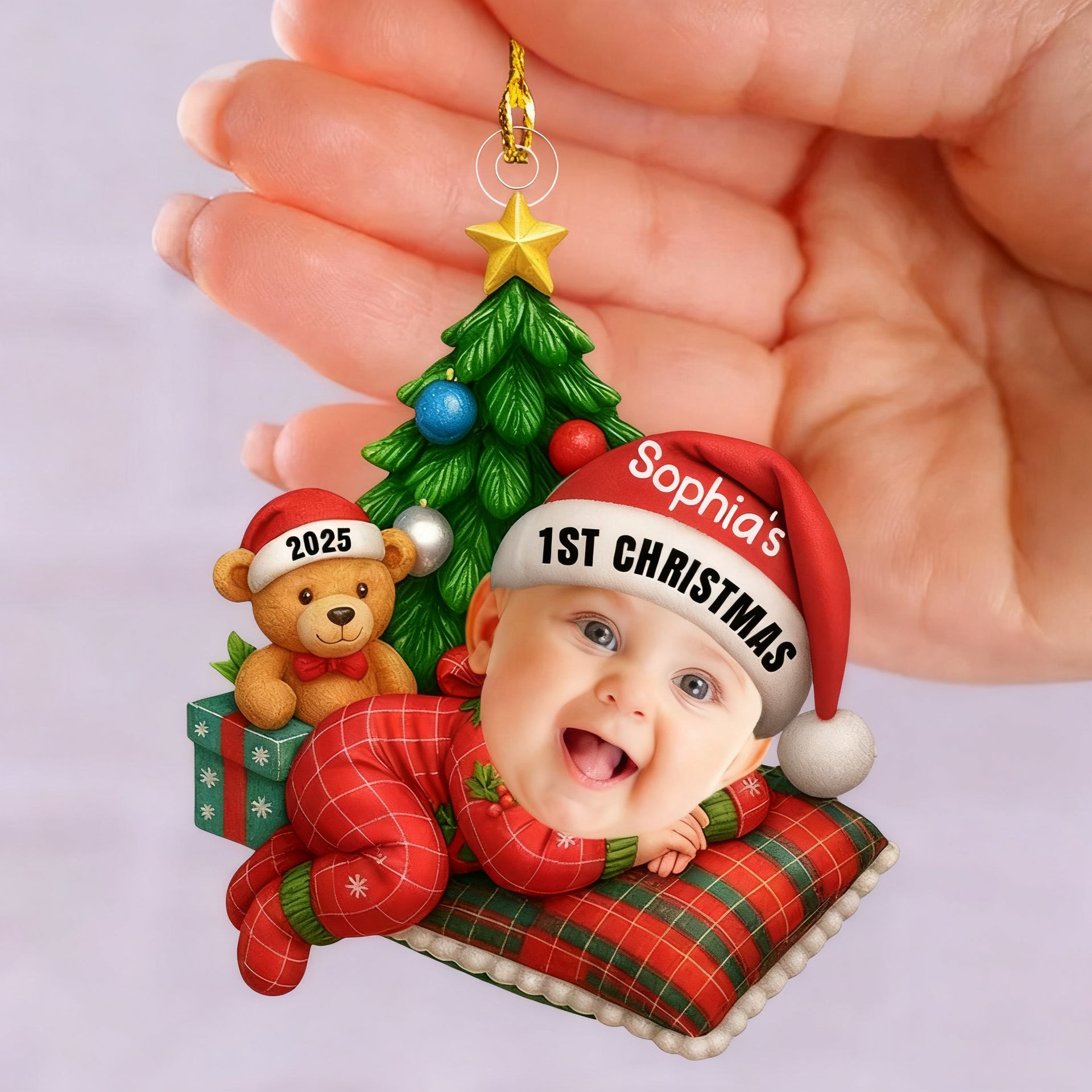 Personalized Cute Baby Sleeping Ornament With Name & Photo Baby's First Christmas Gift For New Parents For Family