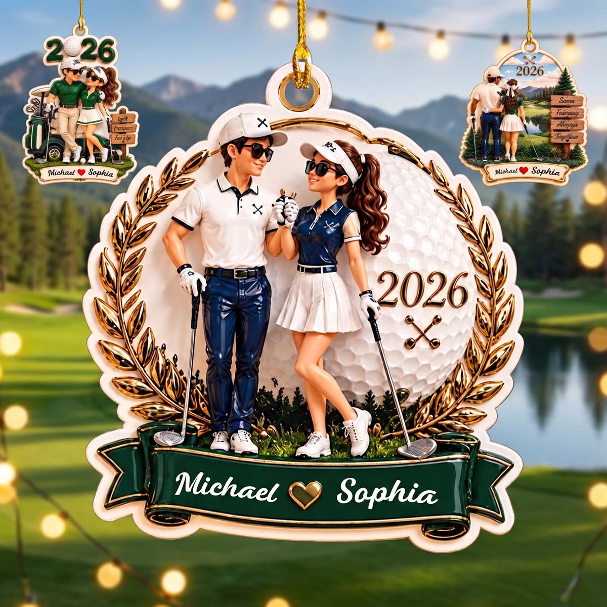 Personalized Golf Couple Christmas Acrylic Ornament - Christmas Gift For Golf Lovers Couple