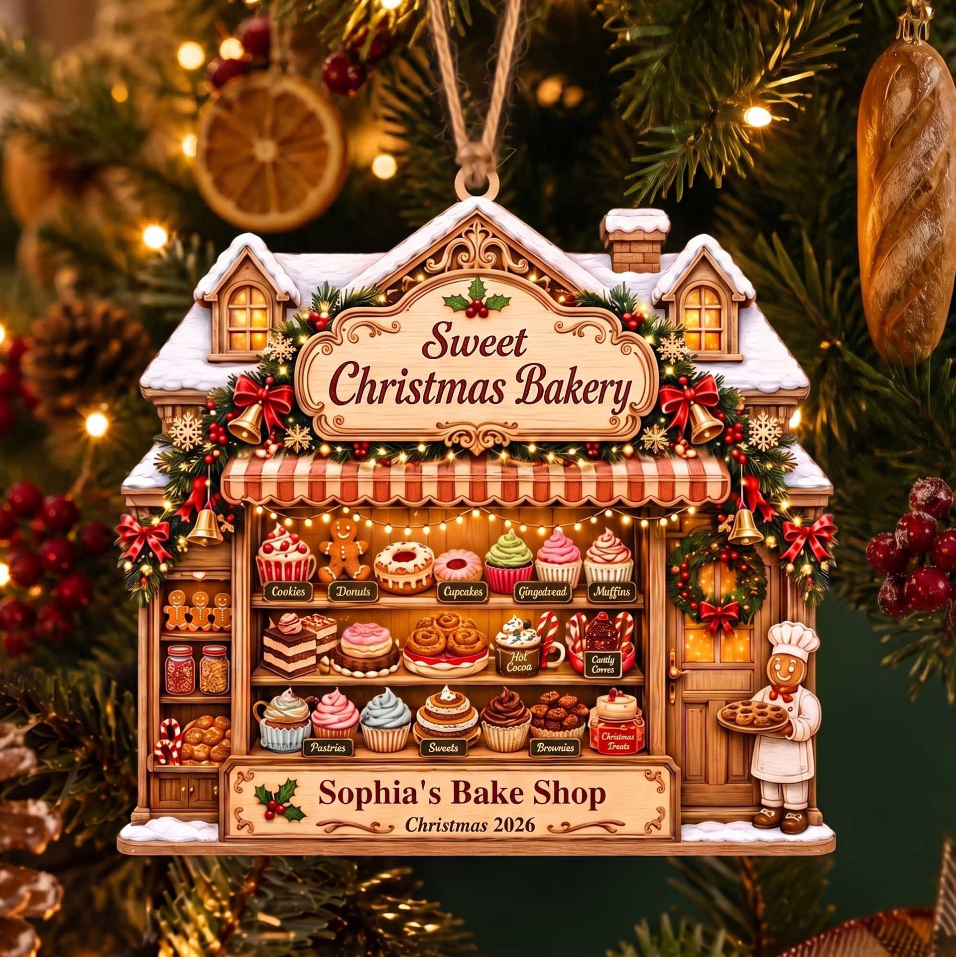 Personalized Christmas Bakery House Wooden Ornament | Christmas Gift For Family, Bakers, Cooking Lover