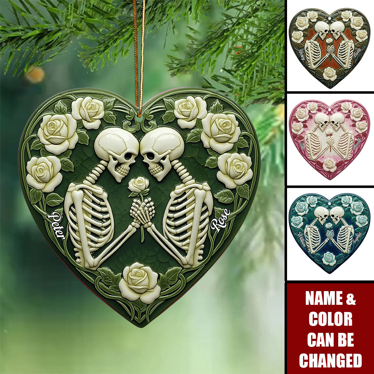 Personalized Eternal Love Skeleton Couple Ornament With Names & Color - "Till Death Do Us Part" Gift For Couple