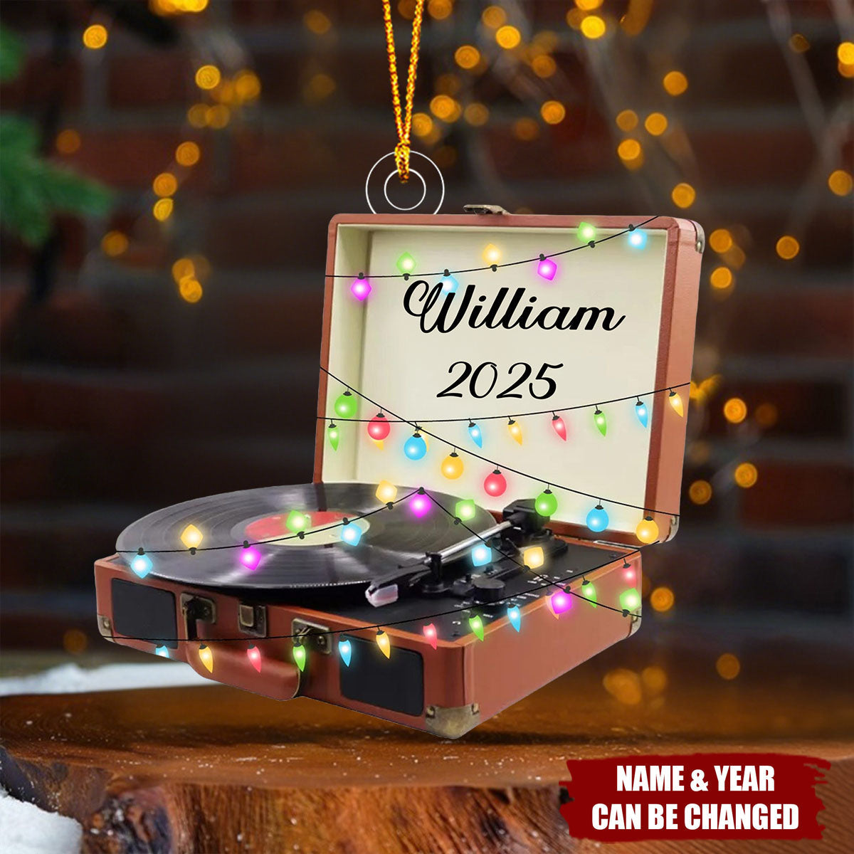 Personalized Vinyl Record Player 3D Effect Ornament With Name And Year Christmas Tree Decor | Keepsake For Retro Lovers Couples