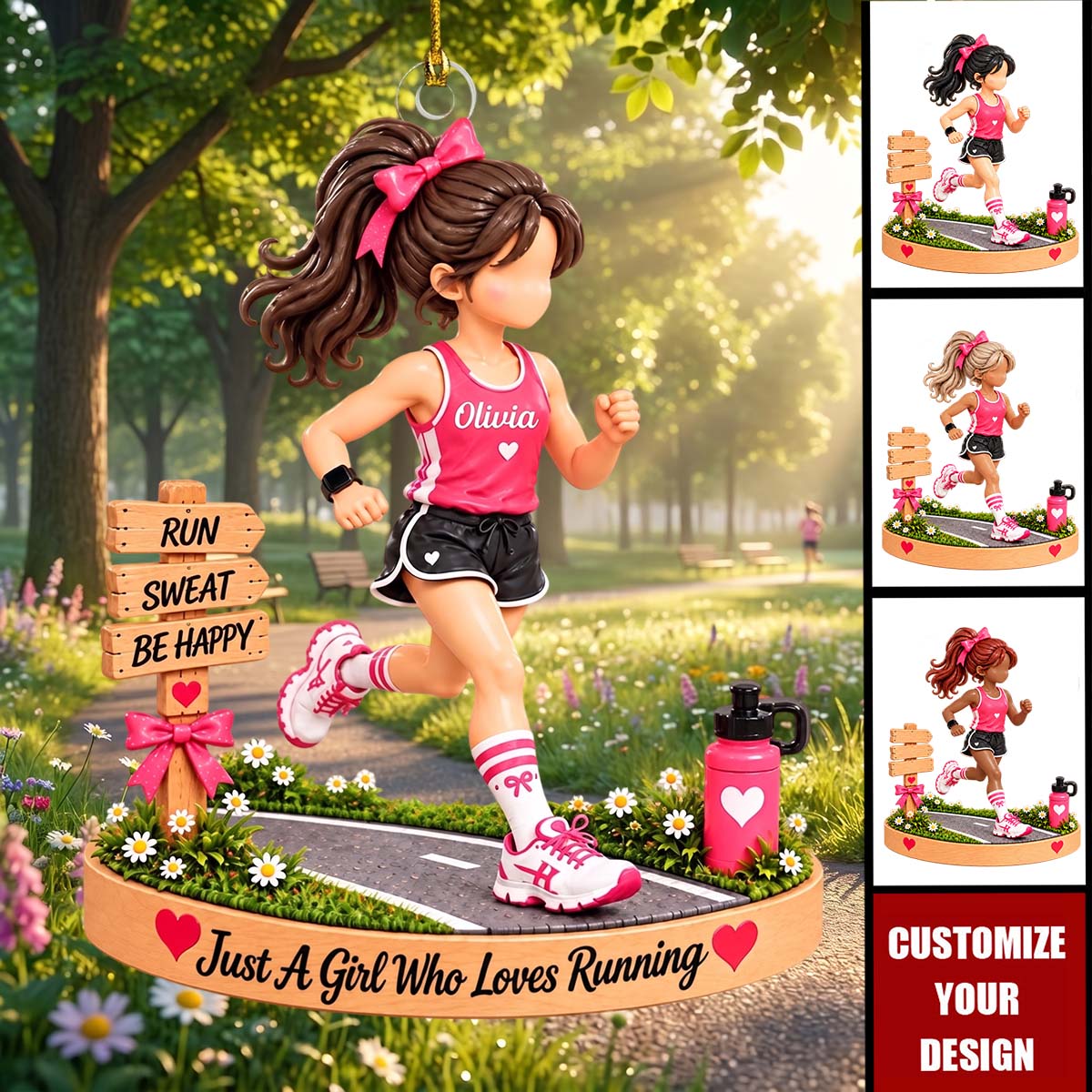 Personalized Running Girl Acrylic Christmas Ornament | Christmas Gift For Female Runner