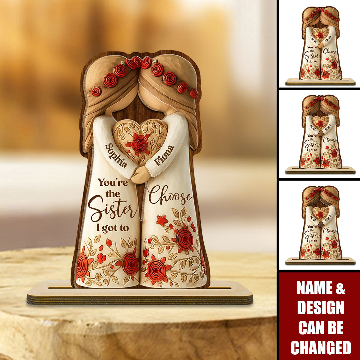 Personalized "The Sister I Got To Choose" Wood Plaque With Names & Design | Heartfelt Birthday Gift For Sisters