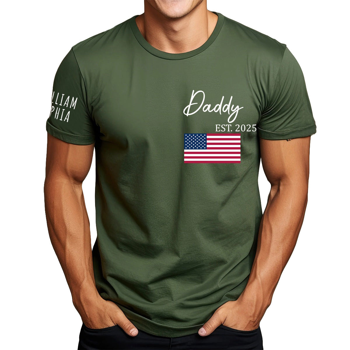 Personalized T-Shirt Papa Est Flag Father's Day Gift For Dad