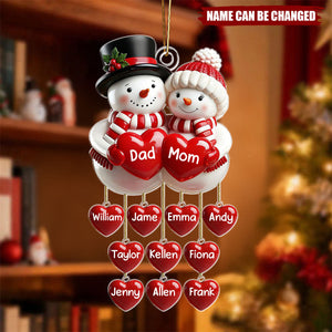 Personalized Acrylic Snowman Christmas Decoration With Hanging Heart With 1-10 Kids Name - Perfect Christmas Gift For The Family