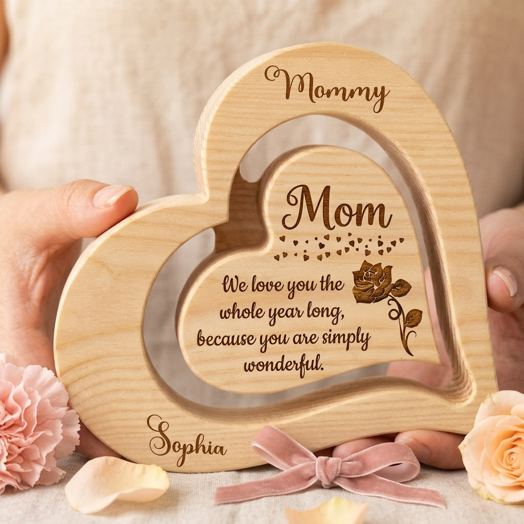 Personalized Heart-Shaped Wooden Keepsake Plaque | Thoughtful Mother's Day Father's Day Gift For Parents