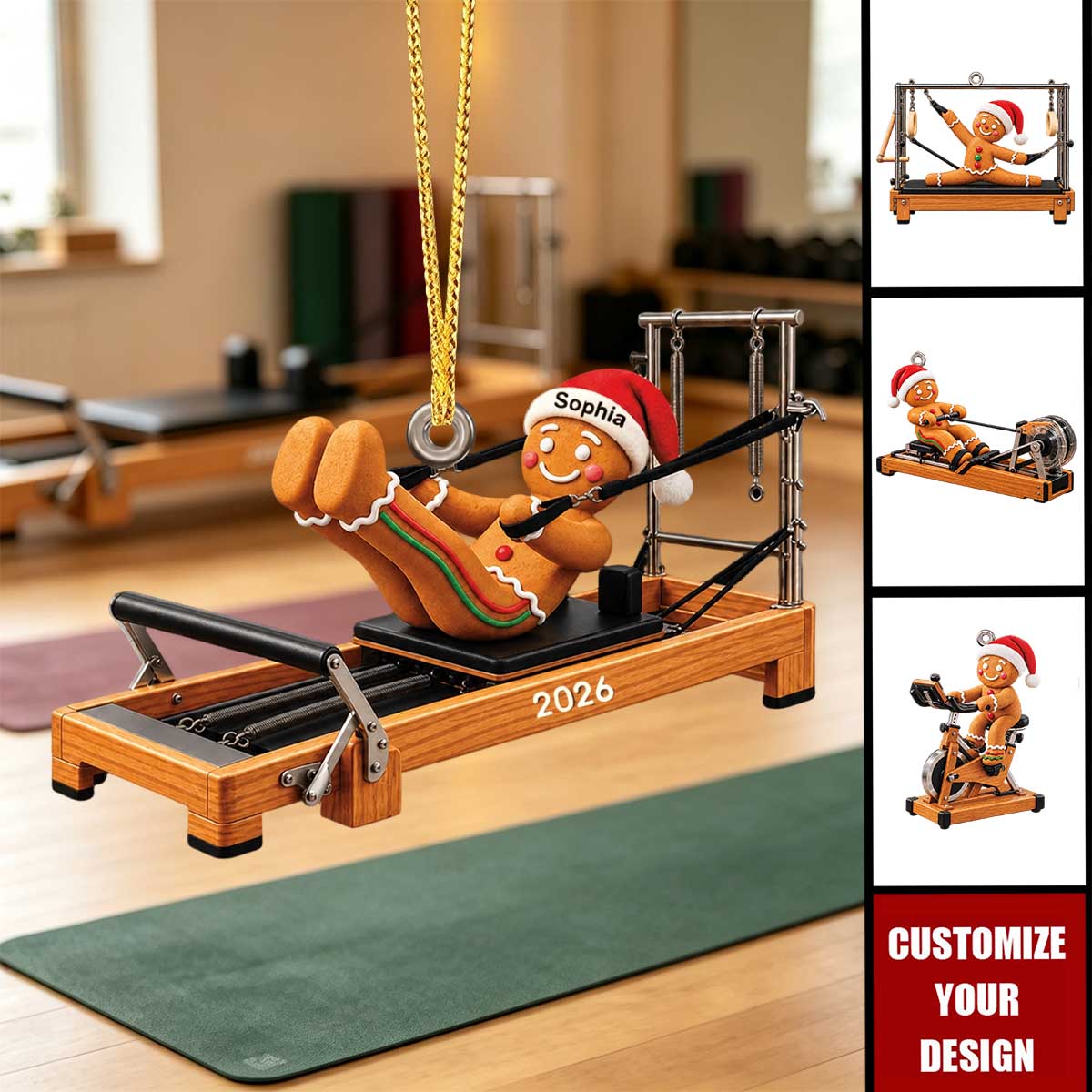 Personalized Gingerbread Fitness Acrylic Ornament - Fitness Exercise Christmas Tree Decor