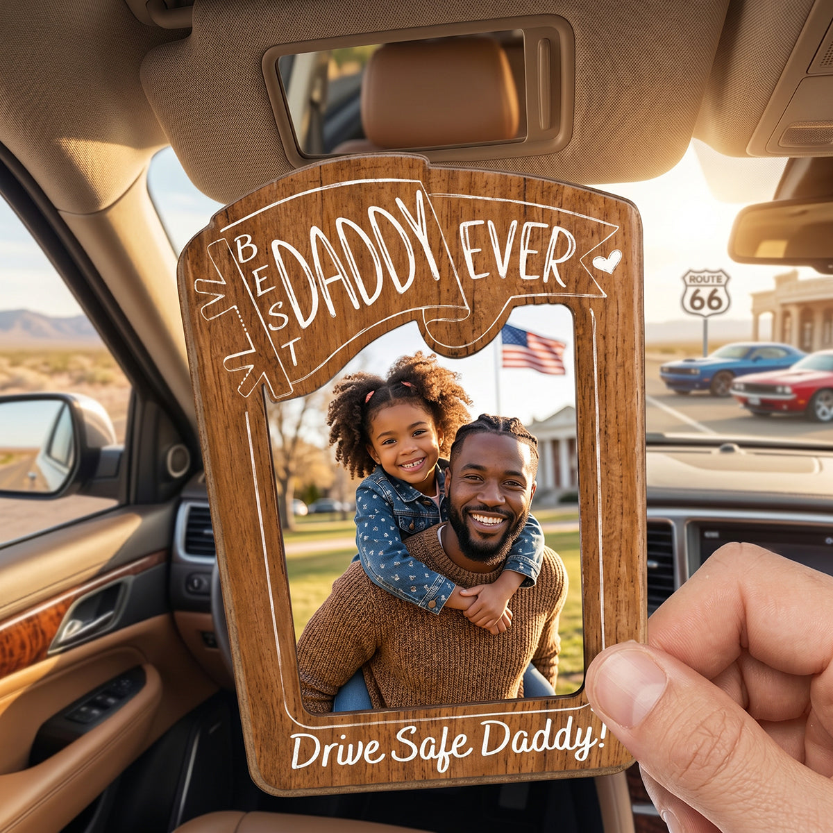 Personalized Photo Car Visor Clip - Father's Day Birthday Gifts For Dad, Grandpa - Smooth Roads & Drive Safe