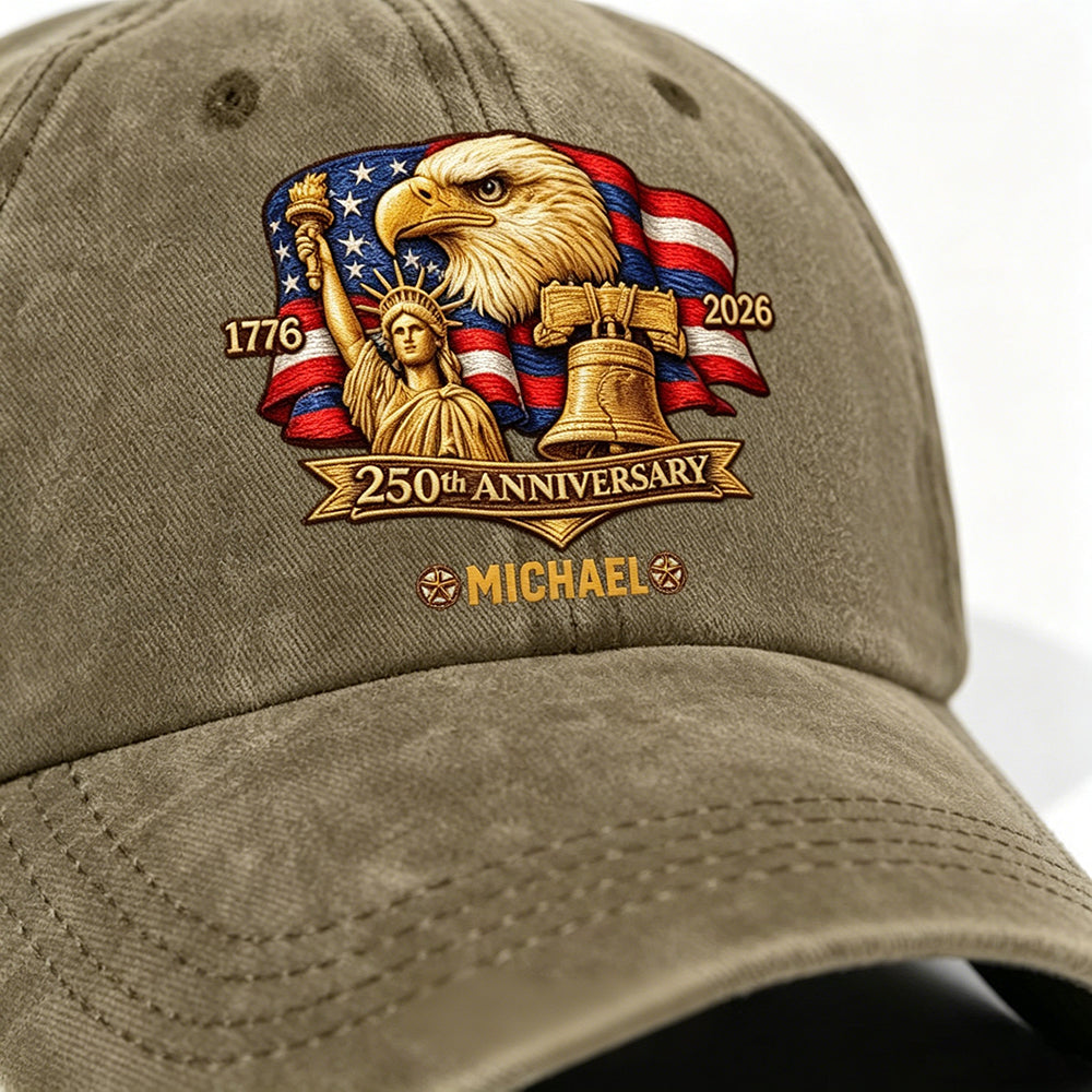Customized Vintage Patriotic Eagle Liberty Bell Badge Baseball Cap - America 250th Anniversary Gift