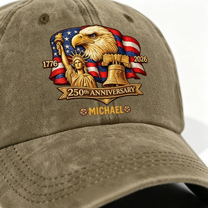 Customized Vintage Patriotic Eagle Liberty Bell Badge Baseball Cap - America 250th Anniversary Gift